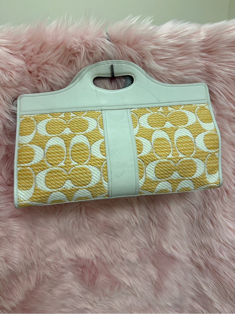 Coach Limited Edition Raffia Woven Tote with White Trim